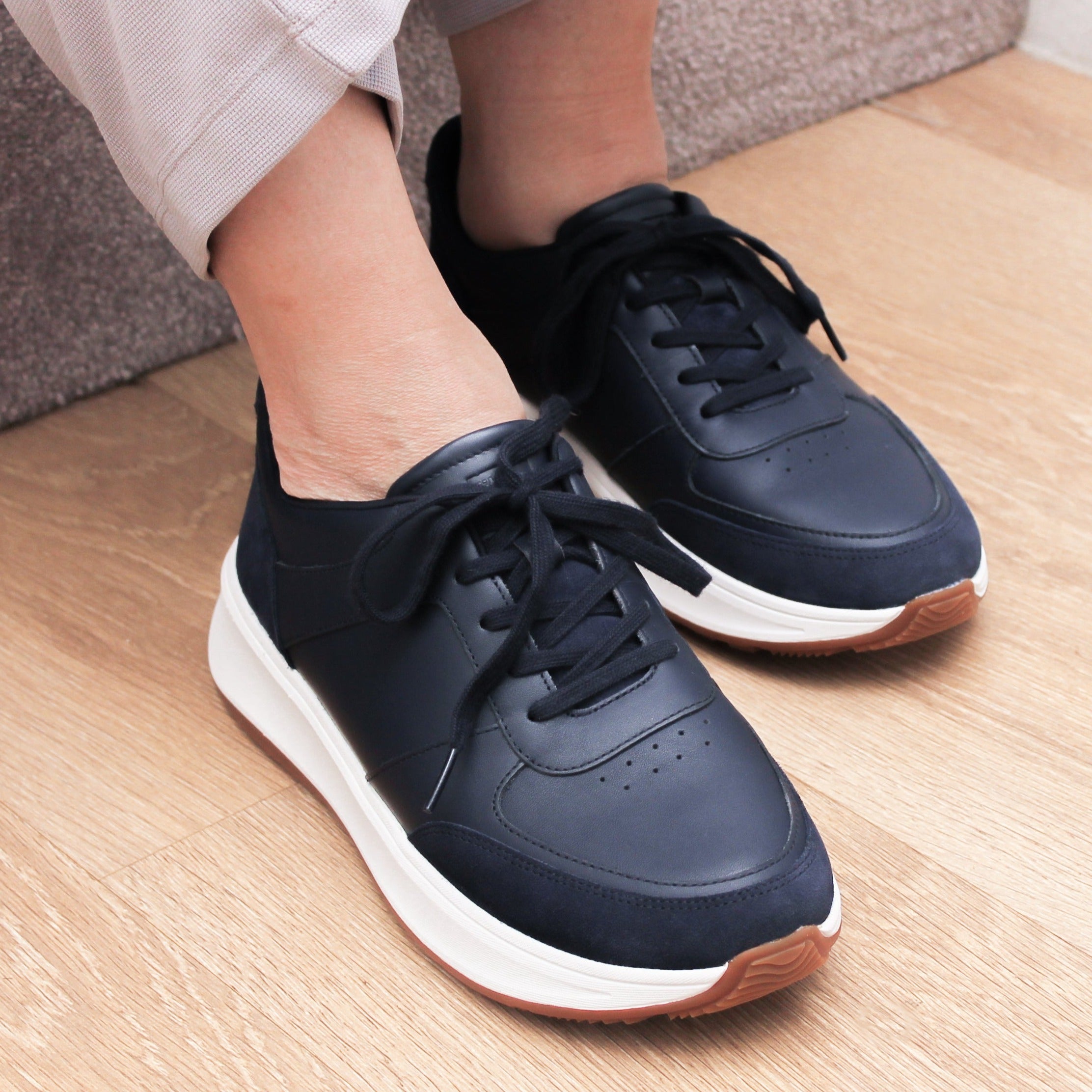Fitflop F-Mode Leather/Suede Flatform Midnight Navy Sneakers FR1-399