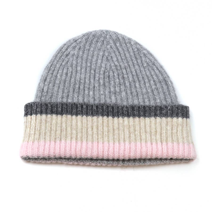 Recycled Pale Grey and Pink Mix Ribbed Hat