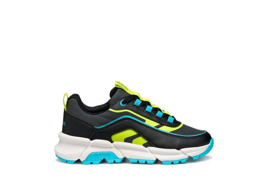 Geox J FLEXYPER PLUS J56MVB 0FU54 Boys Black / Lt Blue Trainer