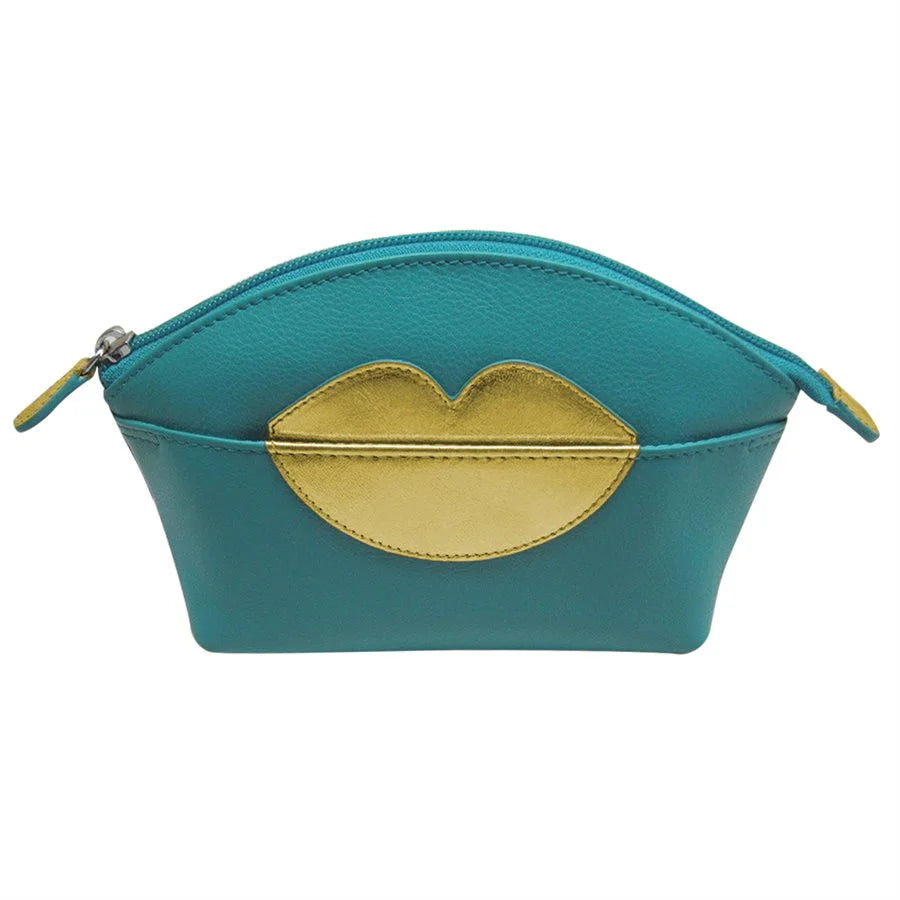 AP6481 Aqua Cosmetic Pouch/Bag with Gold Lips