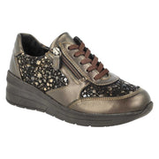 DB Shoes Poinsettia 75375 2V Bronze Leather & Stretch Ladies Wedge Shoe