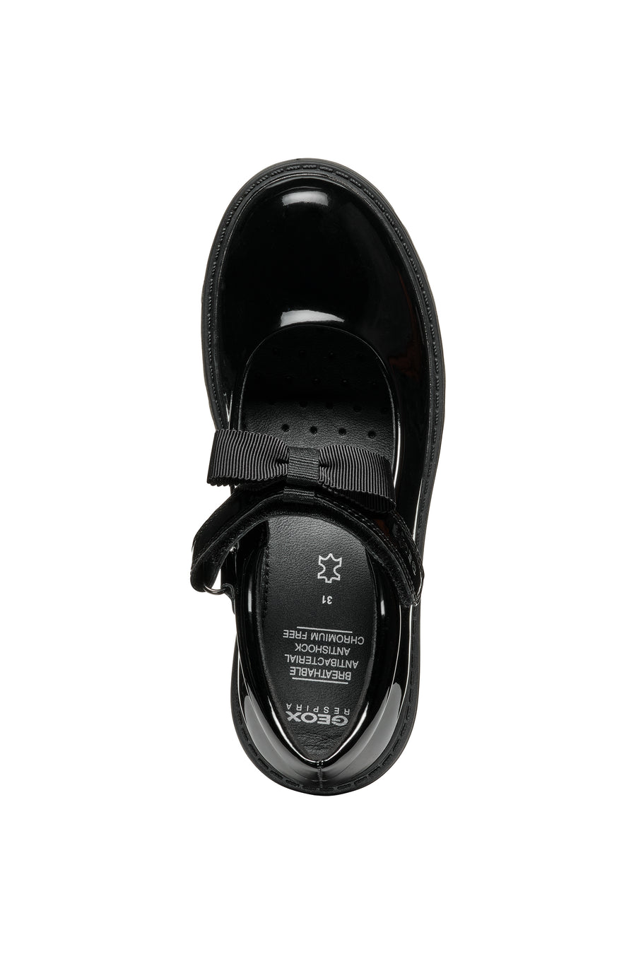 Geox J CASEY G. E J1620E 000HH C9999 Black Patent School Shoes