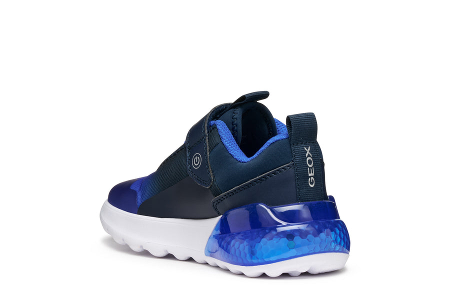 Geox J Activart Illuminus J56LYA 02A9J Navy Royal Boys Lights Trainer
