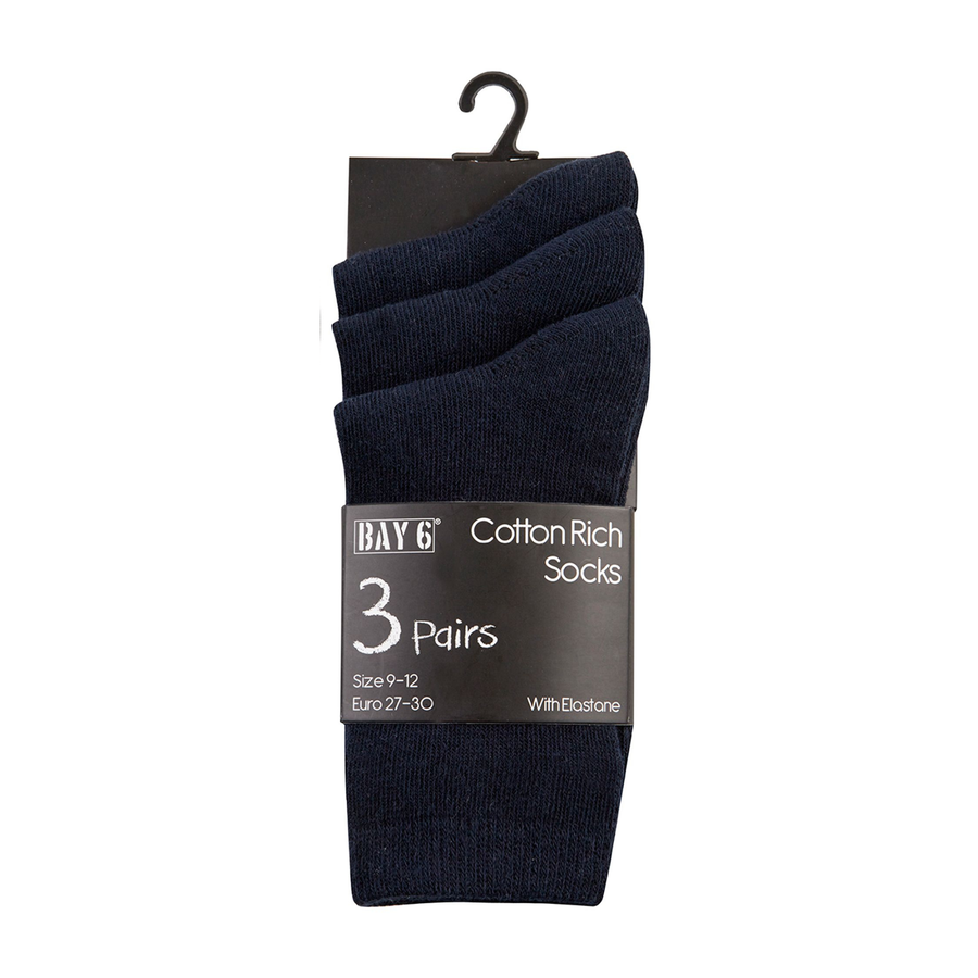 Bay 6 Navy Cotton Rich Ankle Socks 3PK 42B394