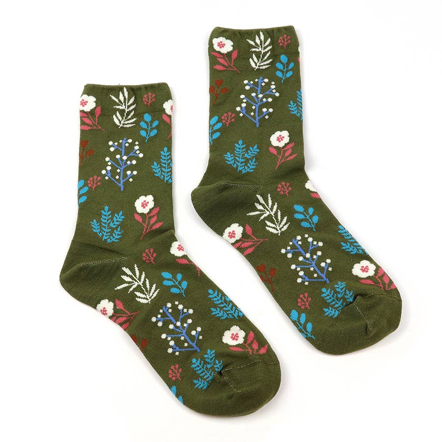 Khaki Floral Themed Recycled Ankle Socks