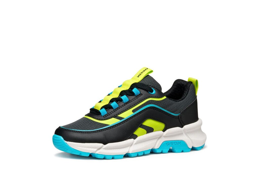Geox J FLEXYPER PLUS J56MVB 0FU54 Boys Black / Lt Blue Trainer